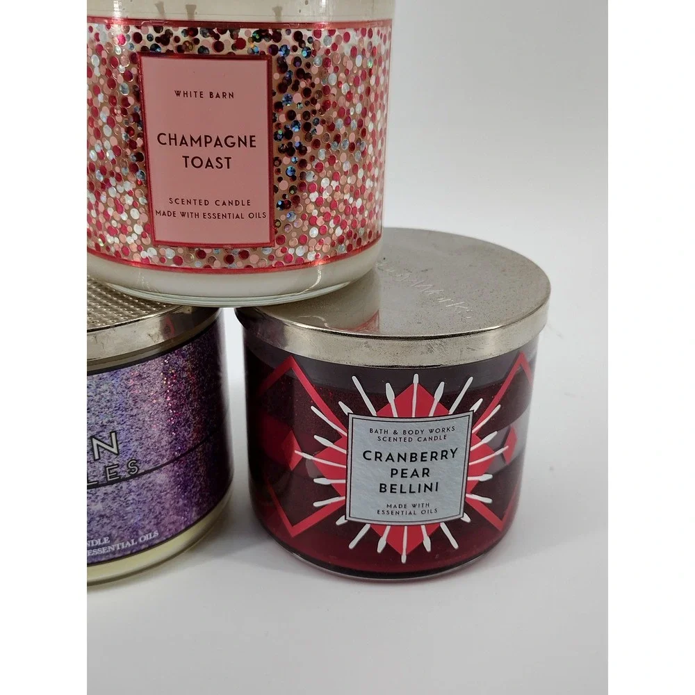 Bath & Body Works 3-Wick Candle Lot Champagne Toast Unicorn Sprinkles Cranberry